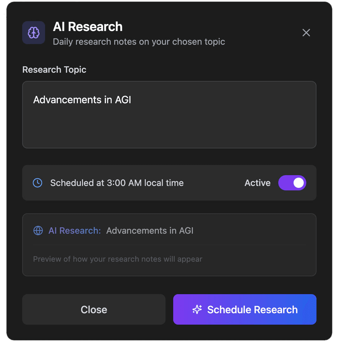 AI research assistant interface with analysis results